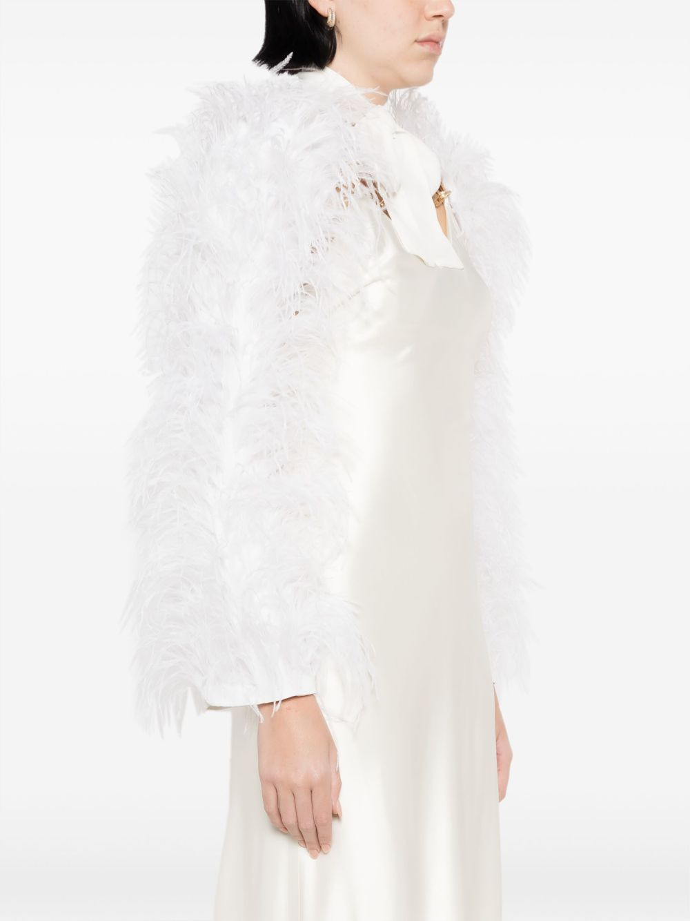 Audrey feather-trim bolero jacket - 3