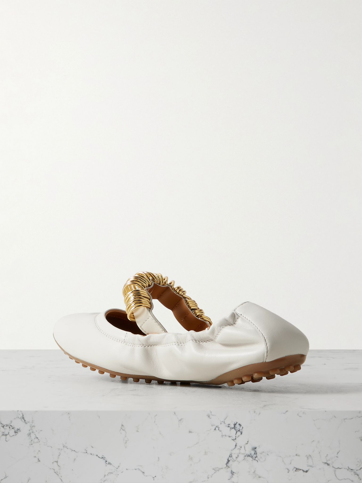 Ballerina embellished leather flats Cream - 3