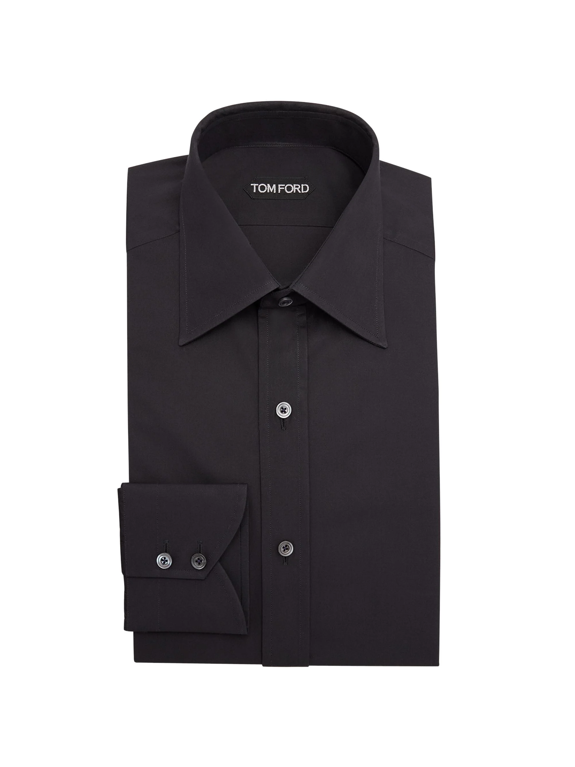 Men's Slim-Fit Cotton Poplin Dress Shirt - Black - 1