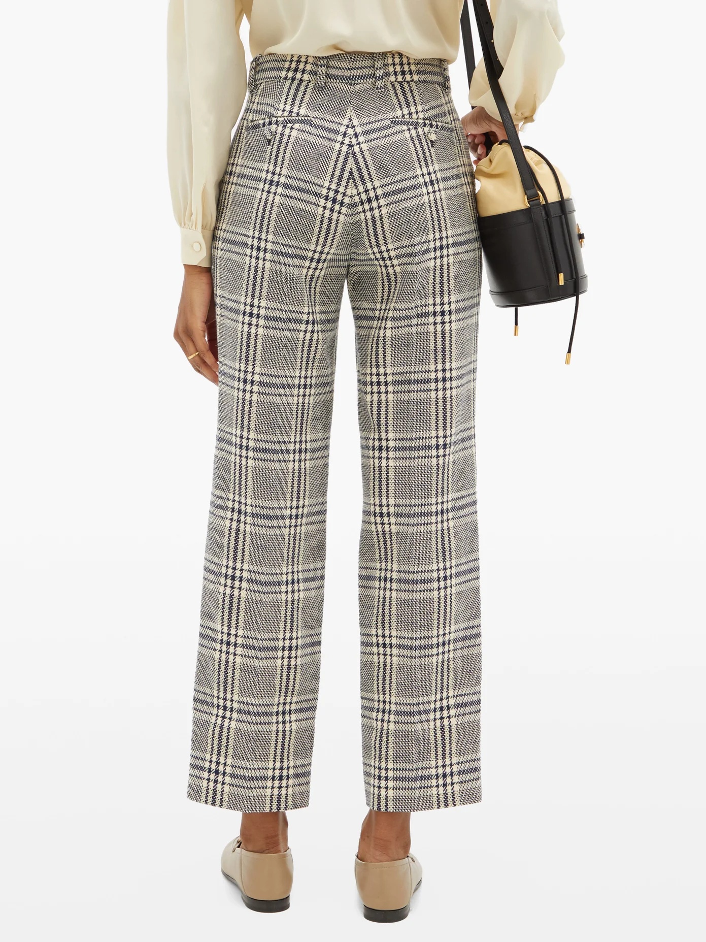 Checked wool-blend straight-leg trousers - 5