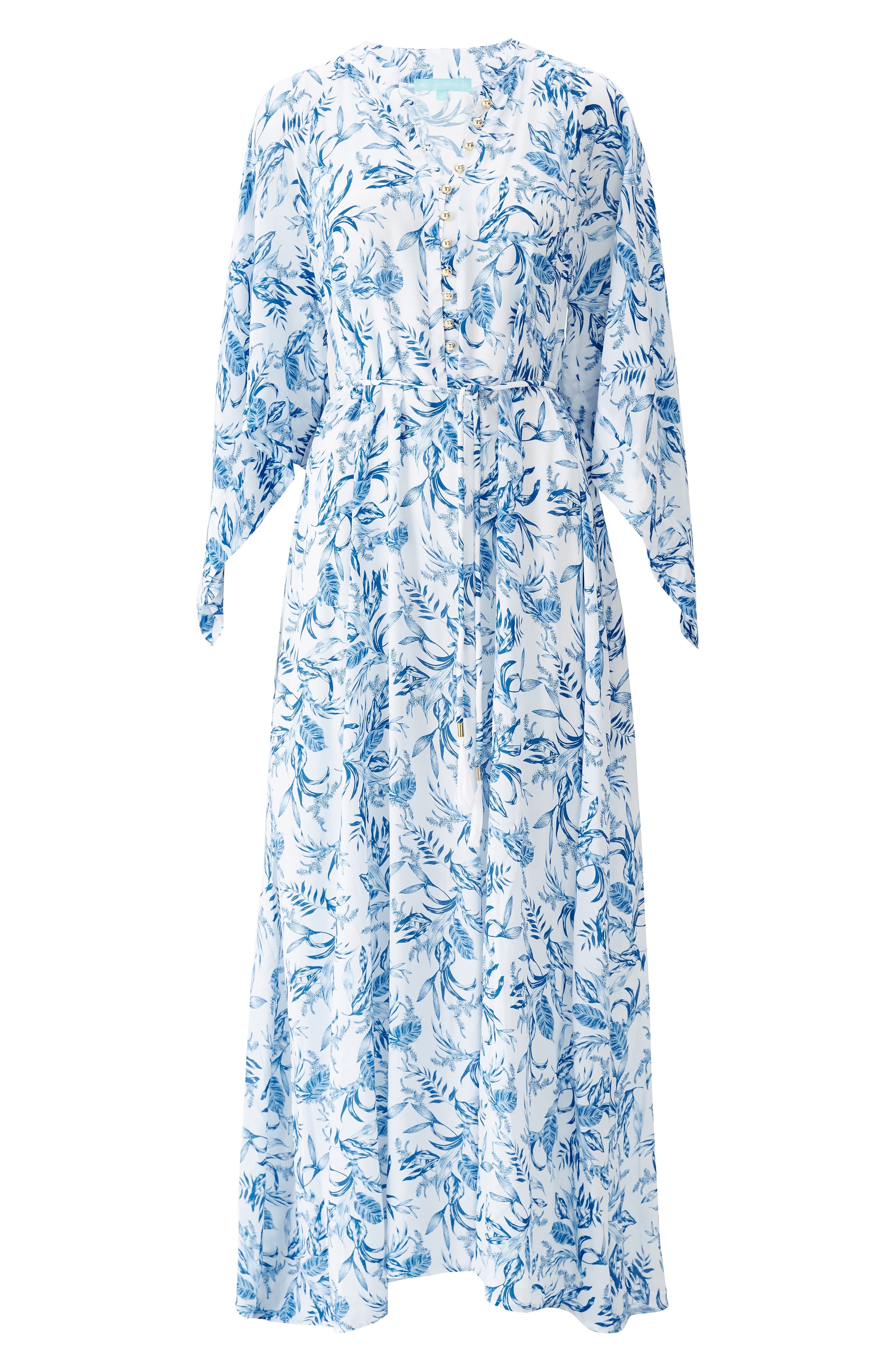 Melissa Odabash Edith Floral Maxi Cover-Up Dress in Blue Leaf at Nordstrom - 3