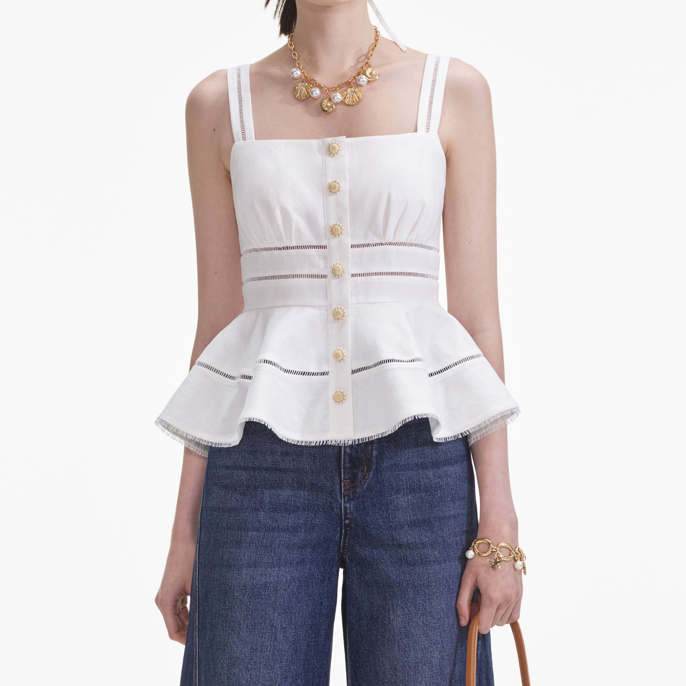 Cream Linen Peplum Top - 4