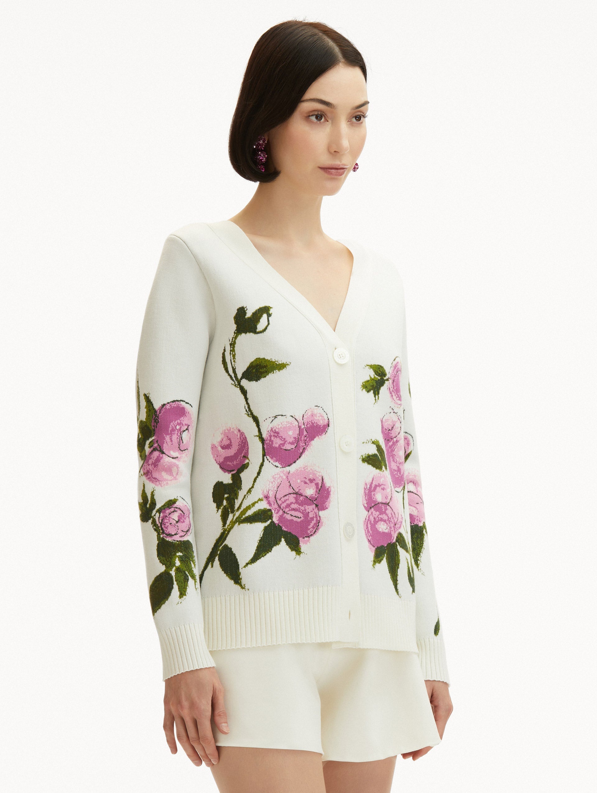 PAINTED ROSES JACQUARD CARDIGAN - 5
