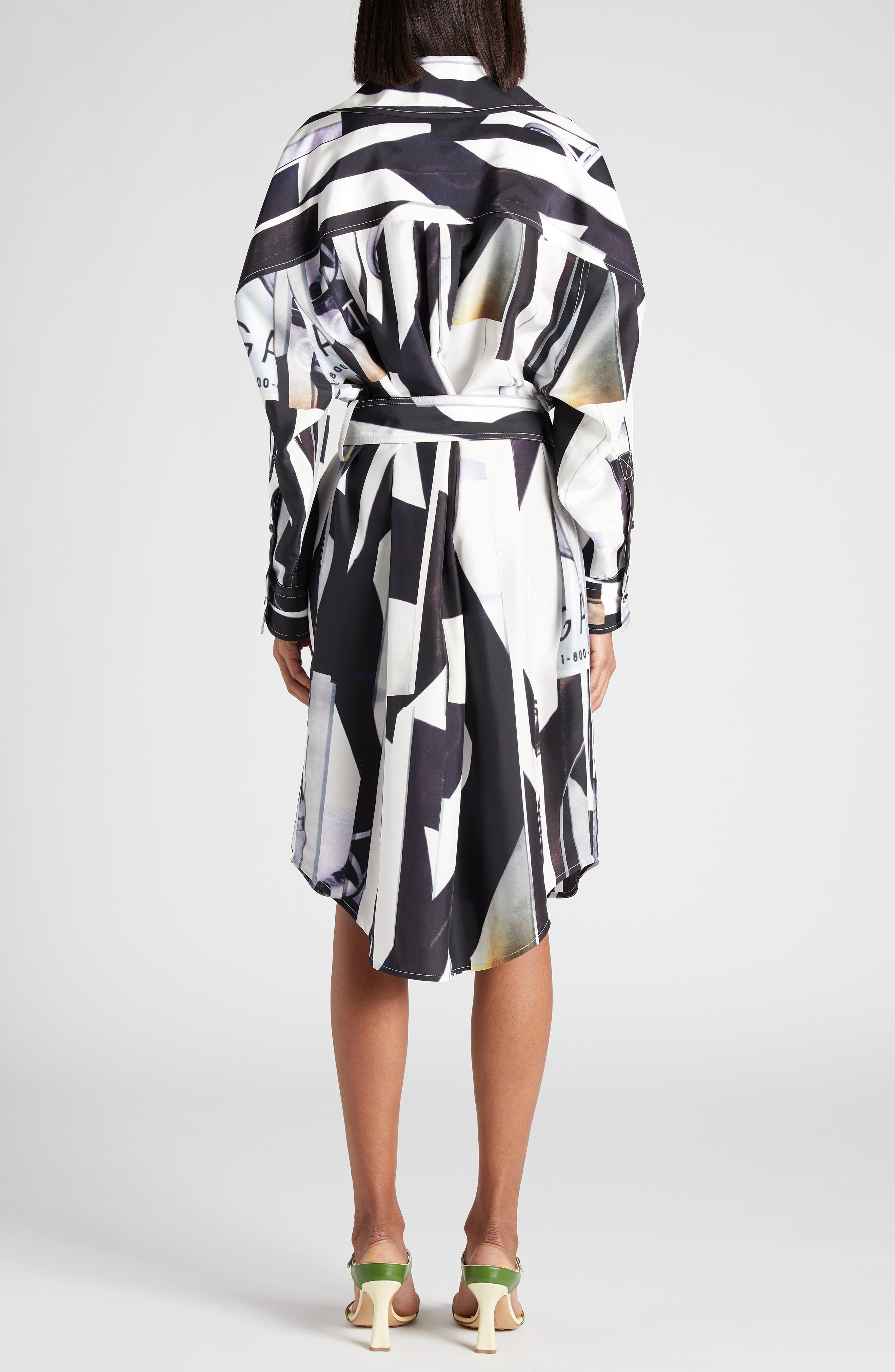 Bottega Veneta Print Long Sleeve Silk Shirtdress in 9060 Chalk/Black at Nordstrom - 2