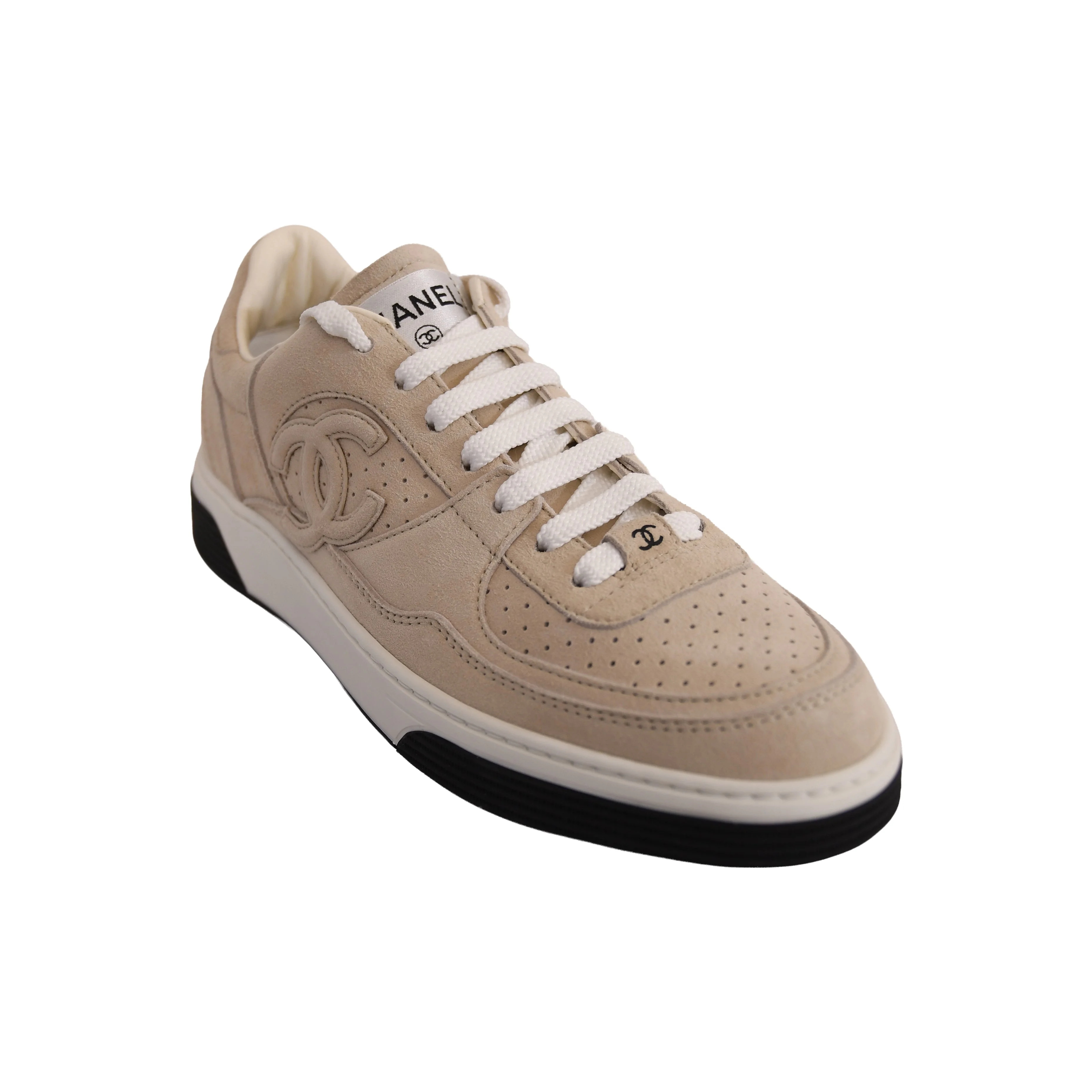Chanel Interlocking CC Logo Suede Sneakers Beige - 1
