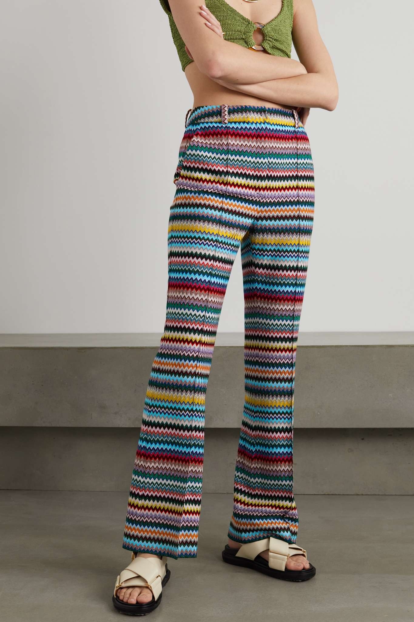 Metallic striped crochet-knit straight-leg pants - 3