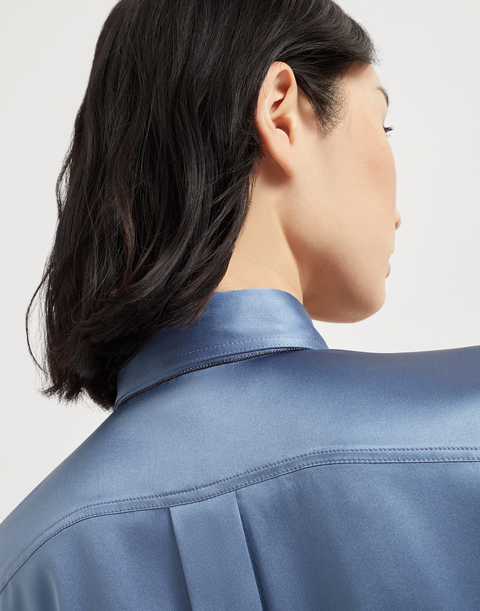 Stretch silk satin shirt with monili - 3
