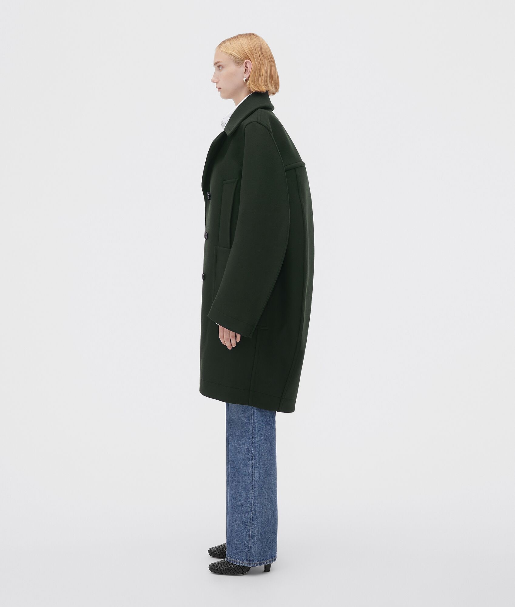 Curved Shape Felted Wool Coat - 2