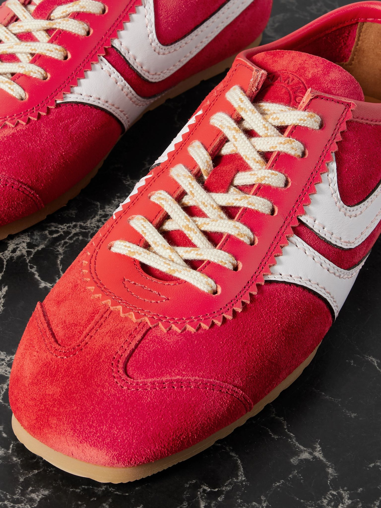 Leather-trimmed suede sneakers Red - 4