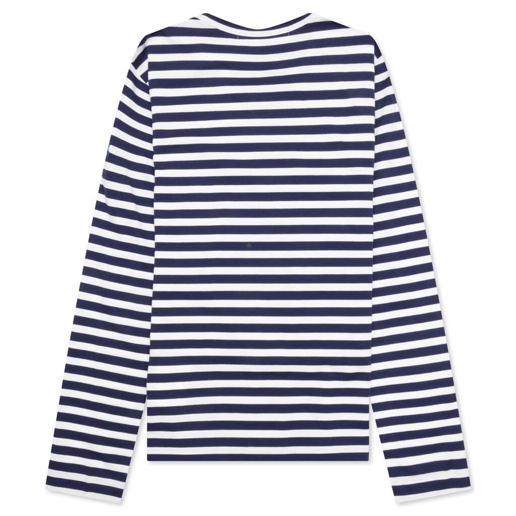 COMME DES GARCONS PLAY X THE ARTIST INVADER WOMEN'S STRIPED L/S TEE - BLUE/WHITE - 2