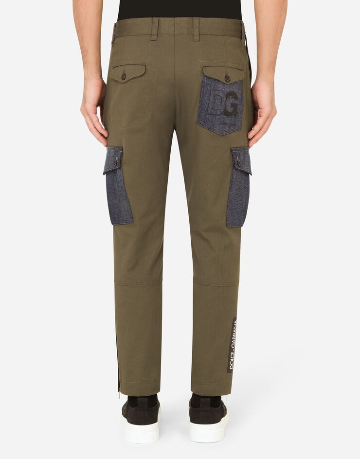 Stretch cotton cargo pants with denim details - 2