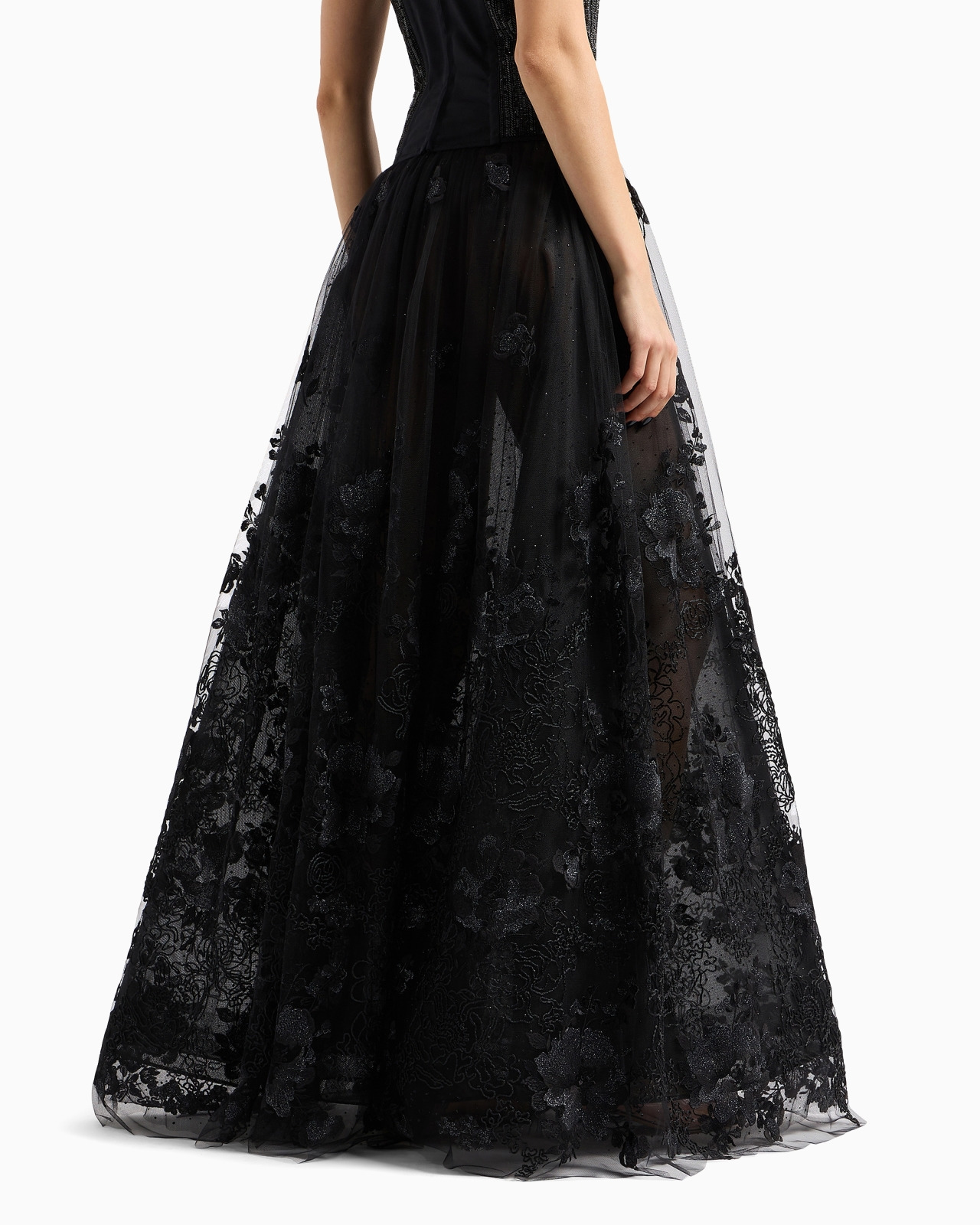 LONG SKIRT IN TULLE AND EMBROIDERED LACE - 3