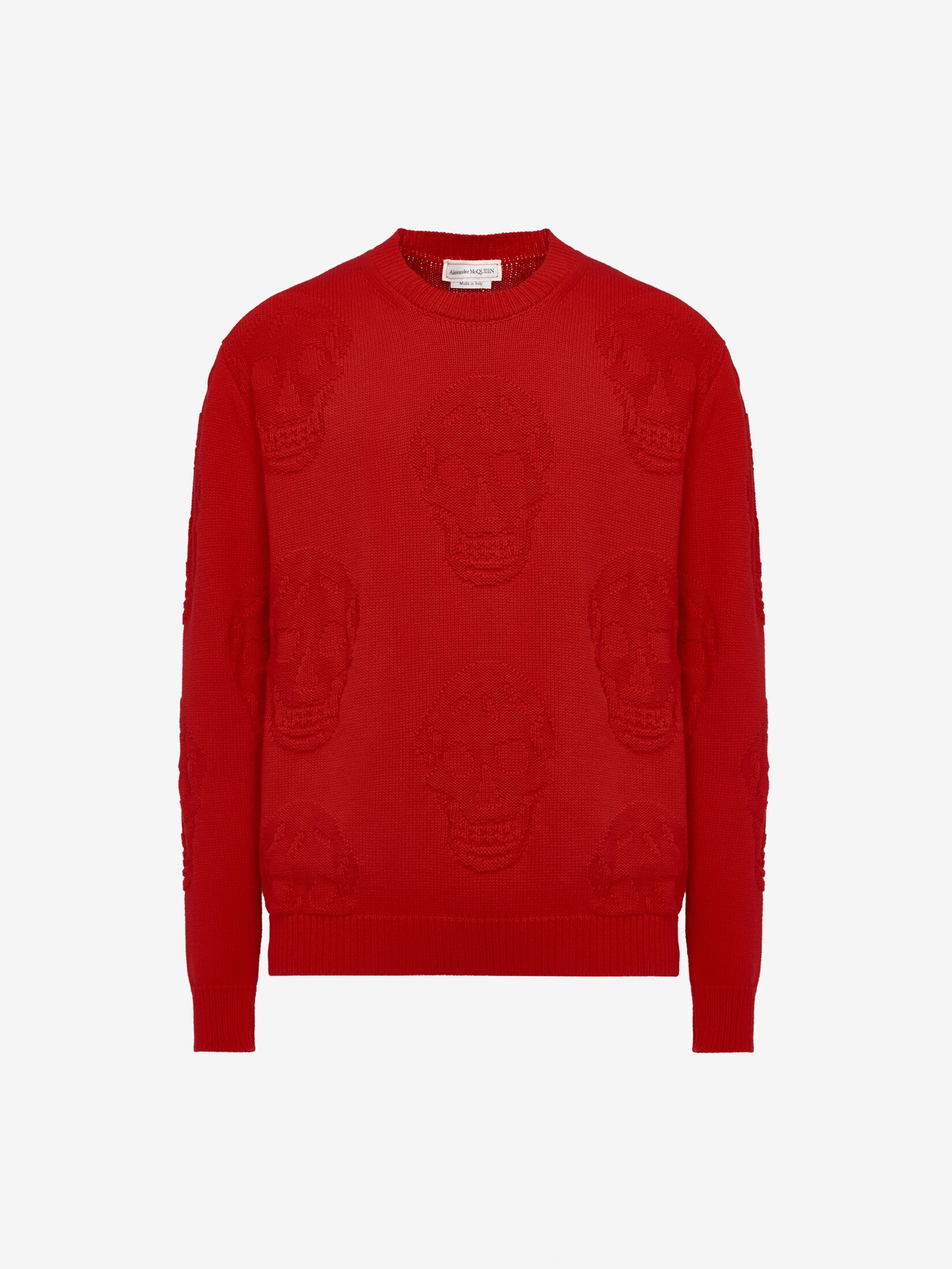 Men's Textured Skull Jumper in Scarlet - 1