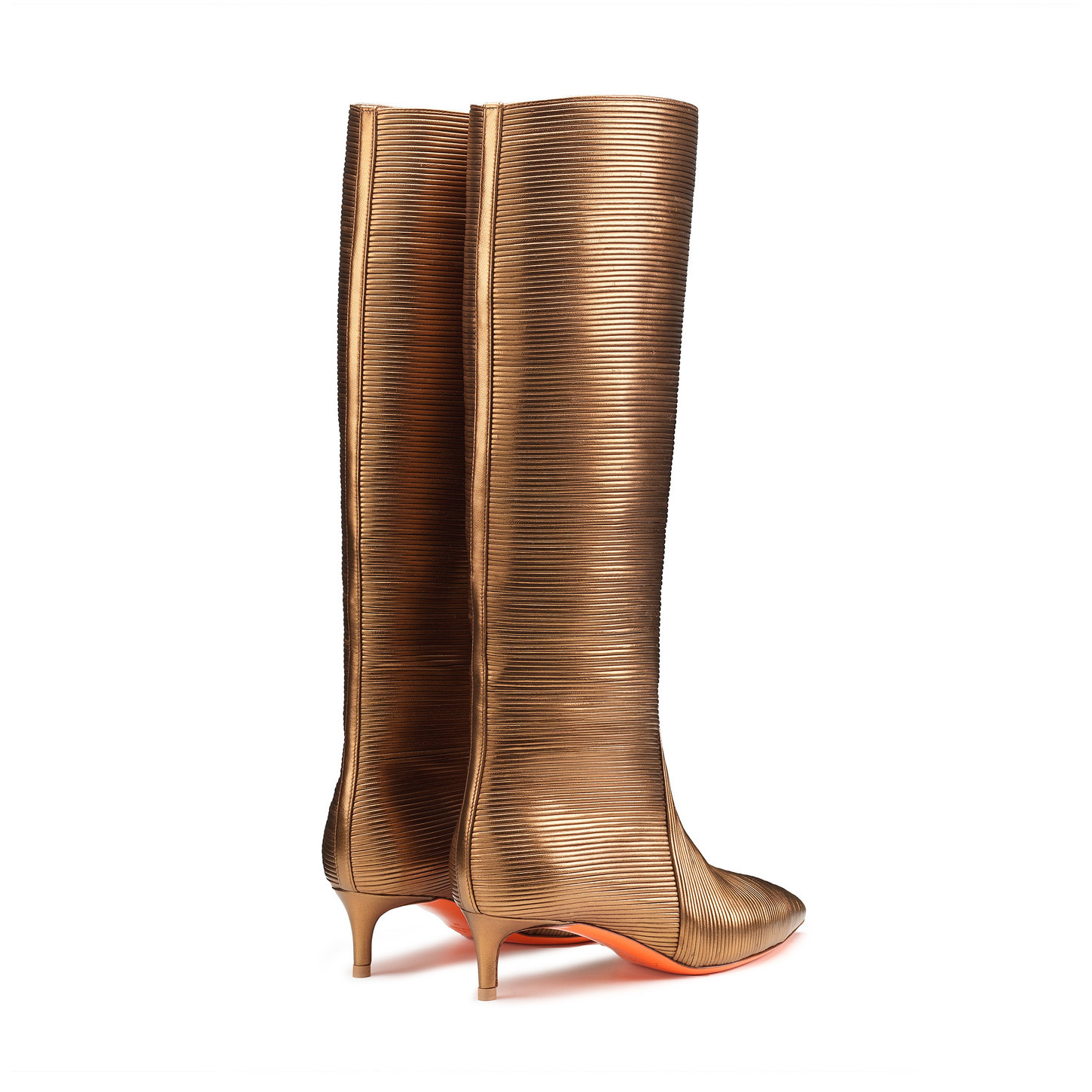 Women's bronze leather mid-heel Meraviglia Collection boot - 3