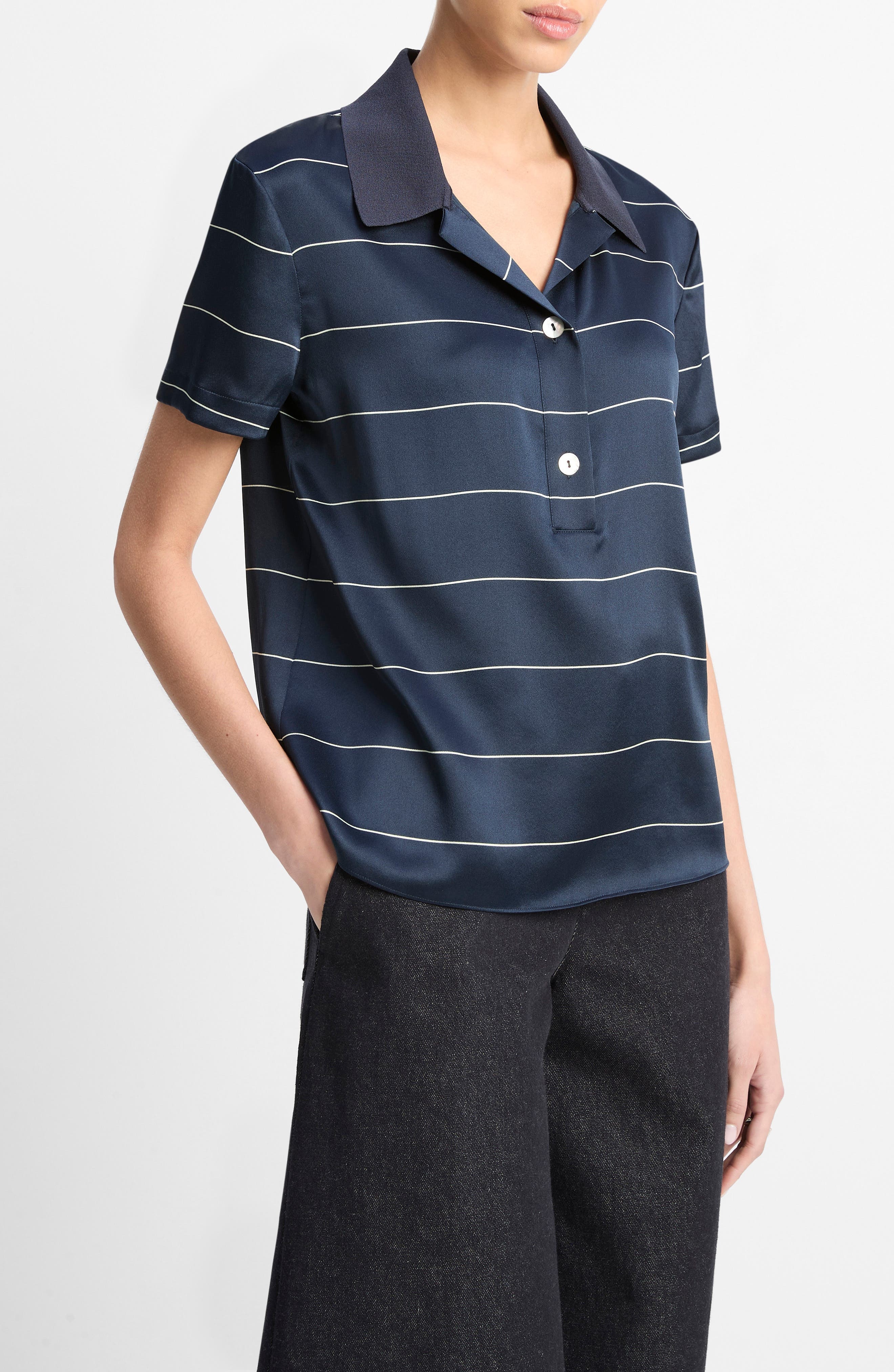 Vince Stripe Relaxed Fit Polo in Coastal/Cream at Nordstrom - 3