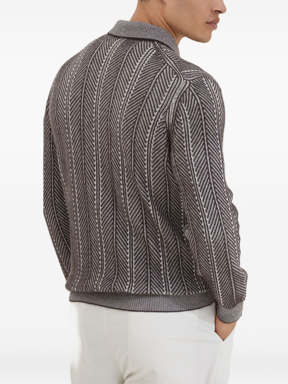 herringbone-pattern zipped polo shirt - 4