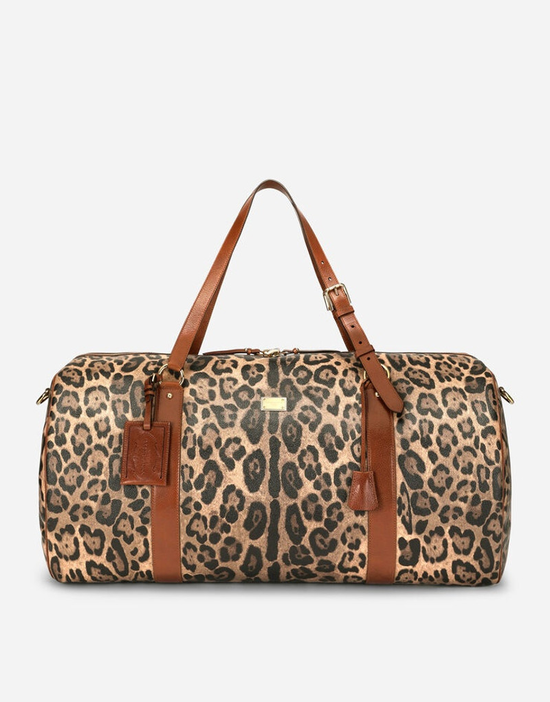 Large travel bag in leopard-print Crespo with branded plate 1