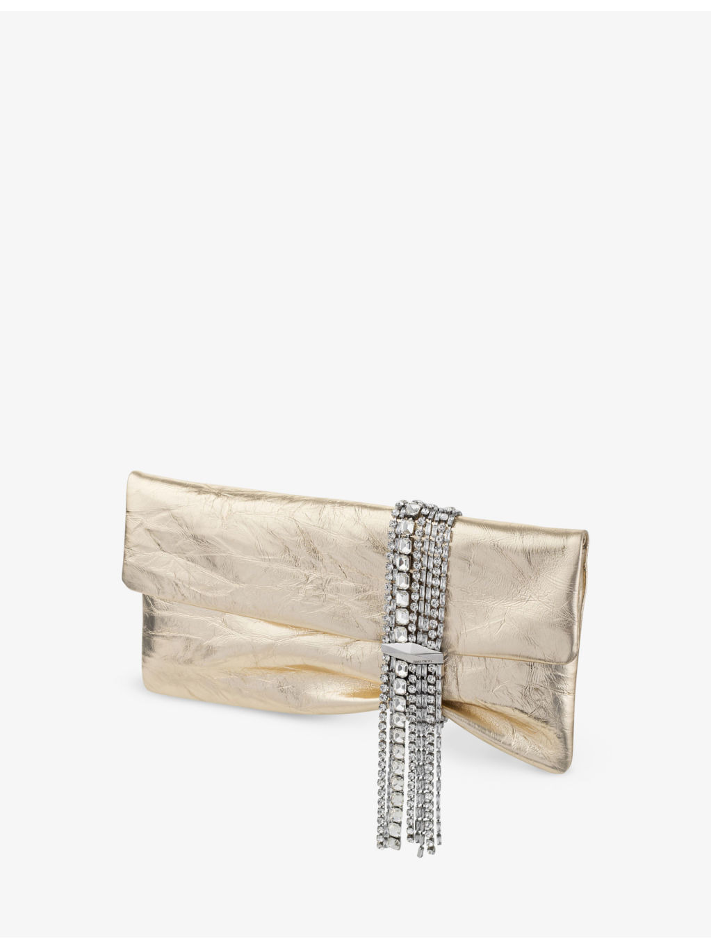Zandra crystal-embellished metallic-leather clutch bag - 3