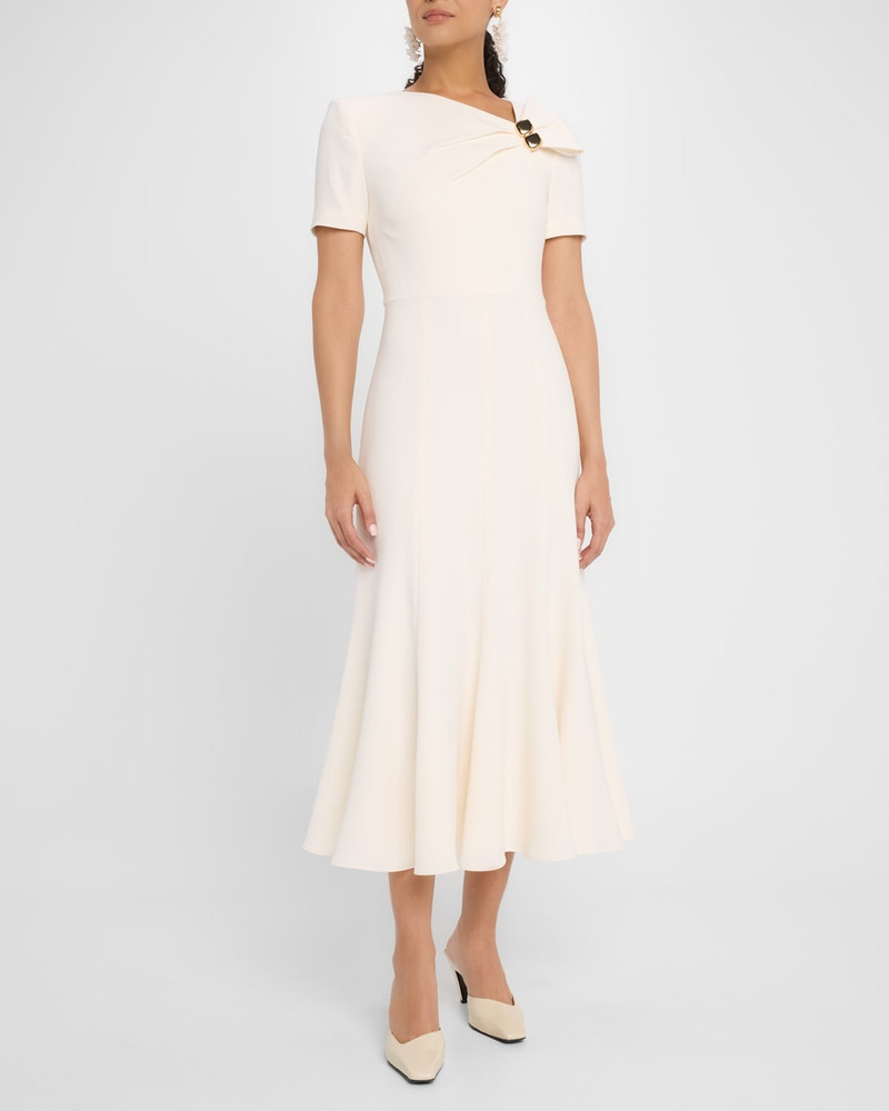 ROLAND MOURET Embellished Pleat Light Cady Midi Dress outlook