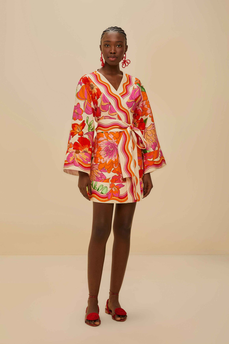 FARM RIO Beige Spring Affair Euroflax™ Premium Linen Mini Dress outlook