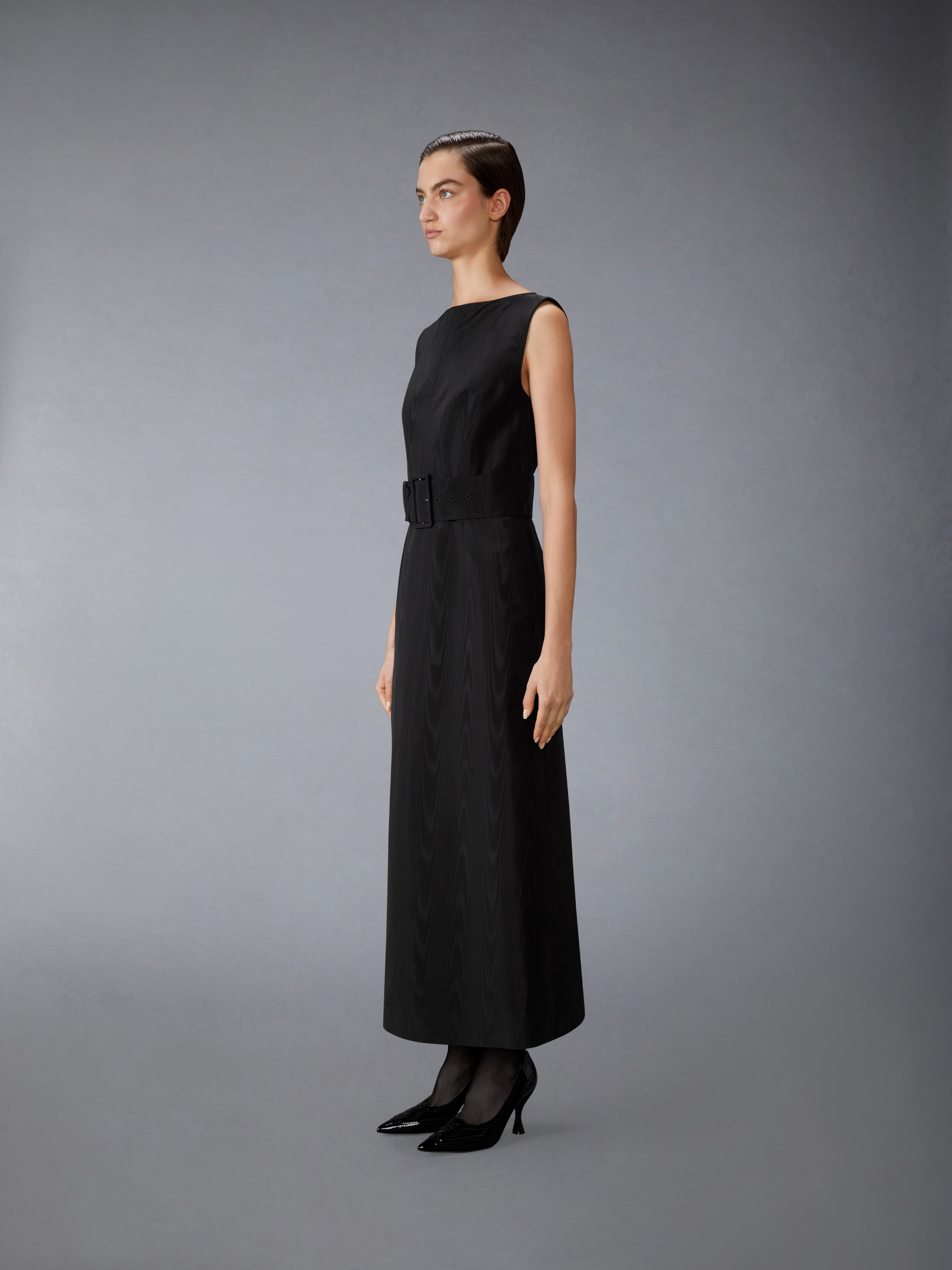 SILK MOIRE BOAT NECK COLUMN DRESS - 3