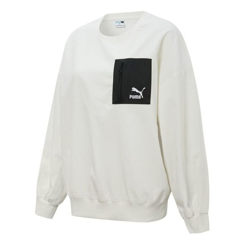 (WMNS) PUMA 대비 색상 지퍼 포켓 스포츠 라운드 넥 풀 오버 '화이트' 534753-93 - 1