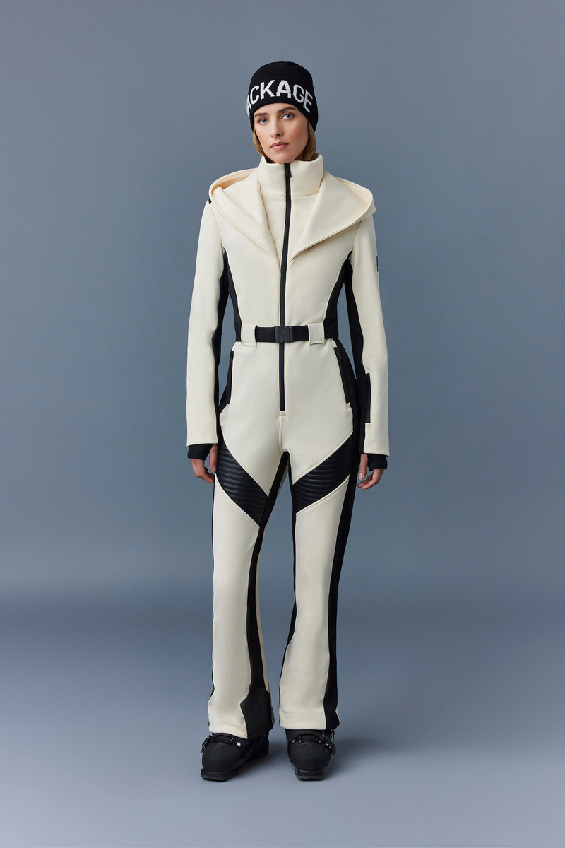 MACKAGE ELLE Agile-360 down ski suit with removable hood and shearling trim outlook