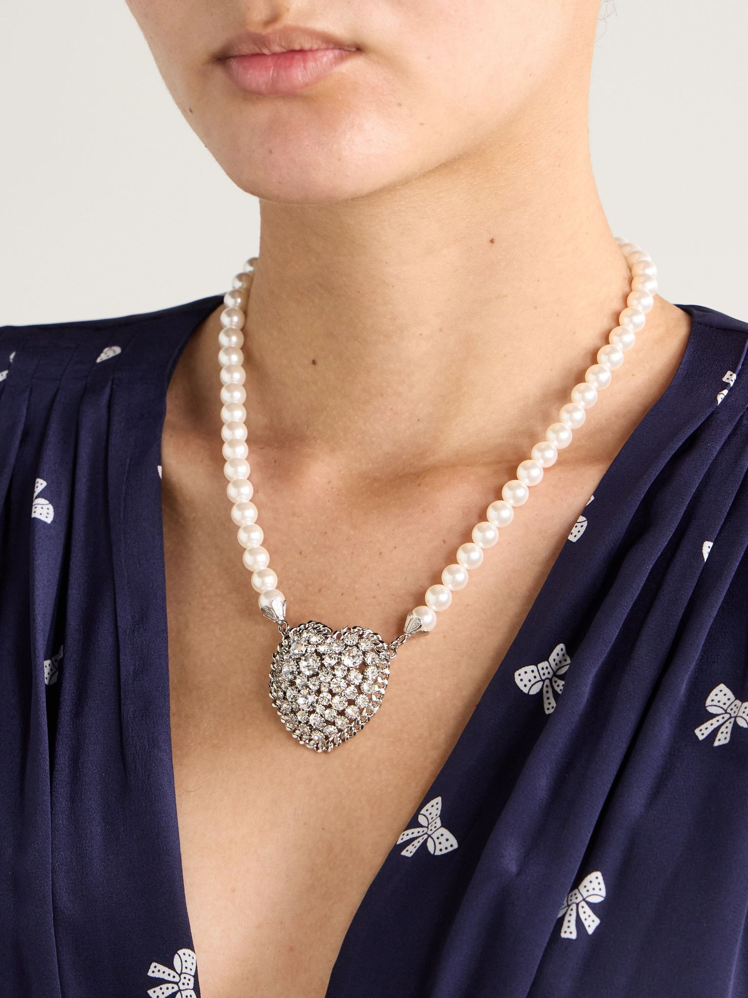 Silver-tone crystal and faux pearl necklace Silver - 2