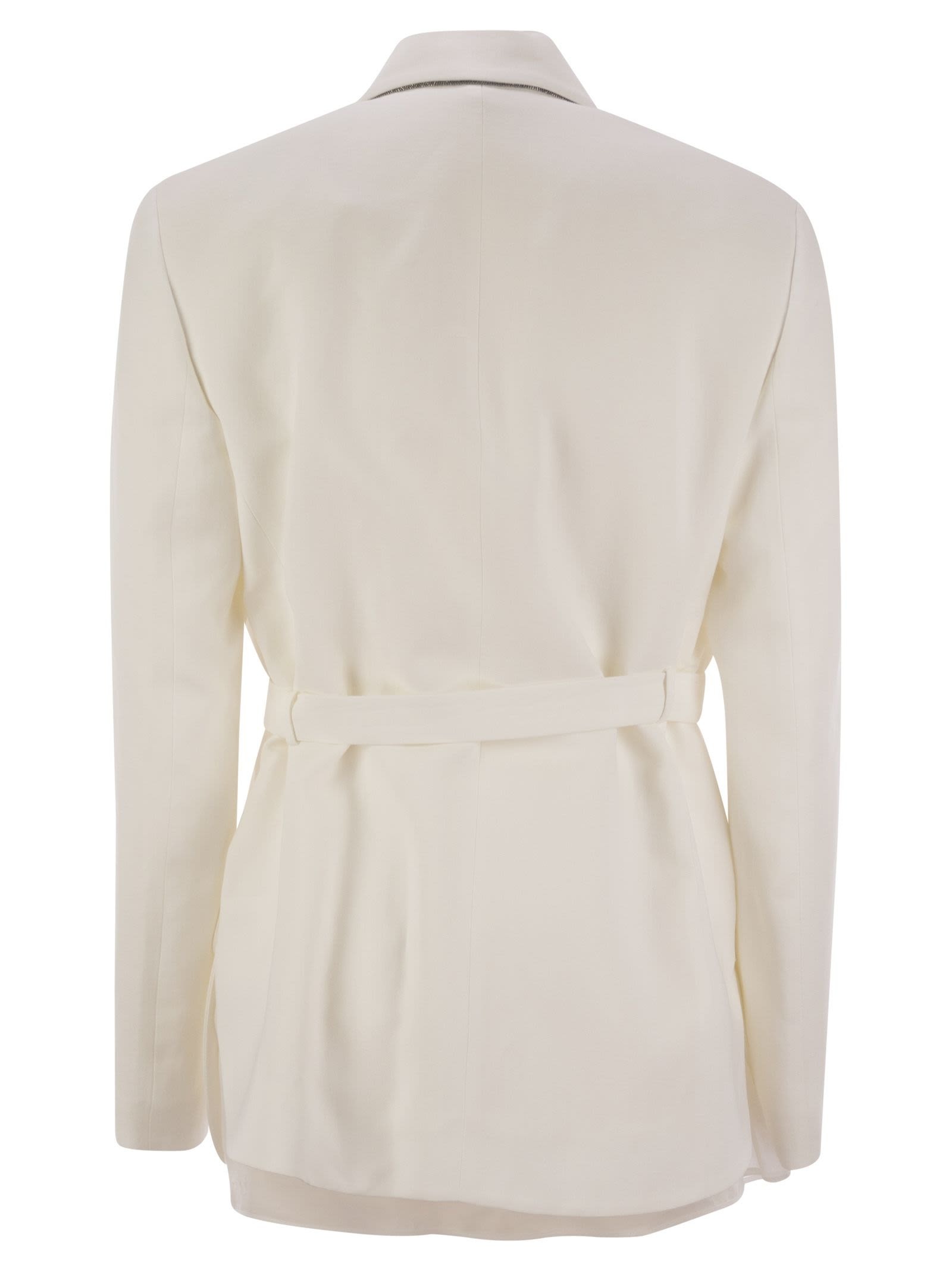 Brunello Cucinelli Women Fluid Viscose And Linen Twill Jacket With Belt And Necklace - 2