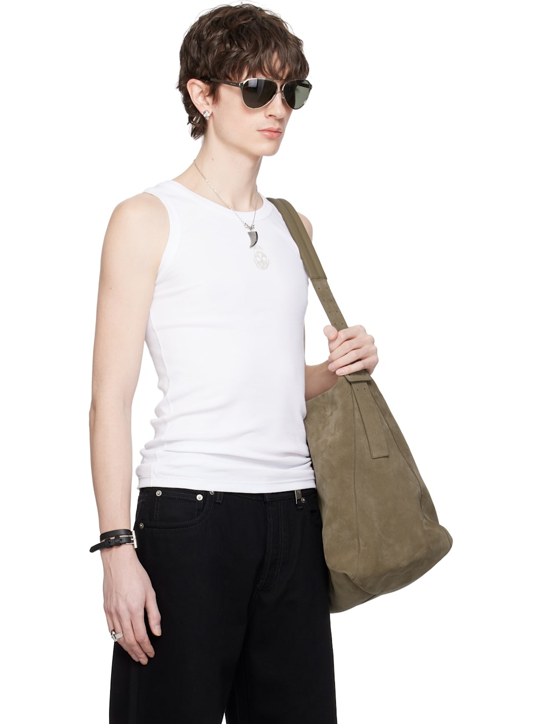 White Embroidered Skull Tank Top - 2