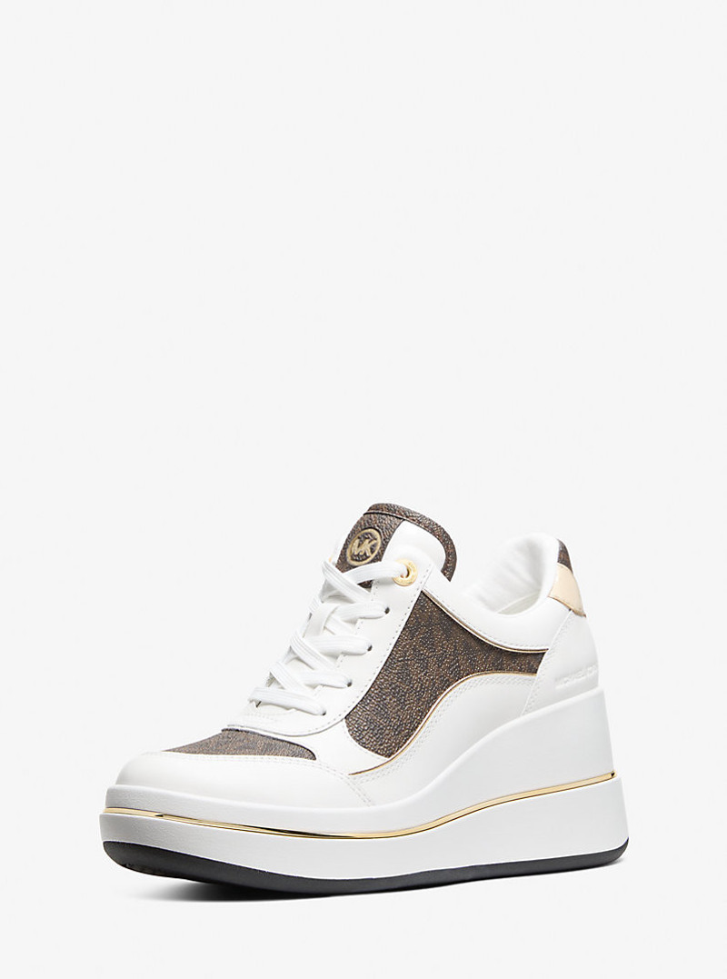 MICHAEL KORS Emmy Signature Logo and Leather Wedge Trainer outlook
