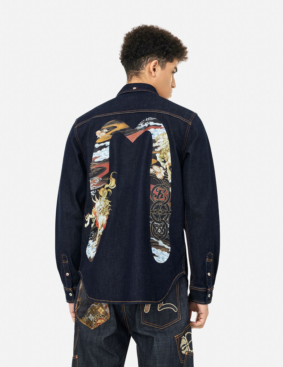 Hakutaku Daicock Printed Regular Fit Denim Shirt - 5