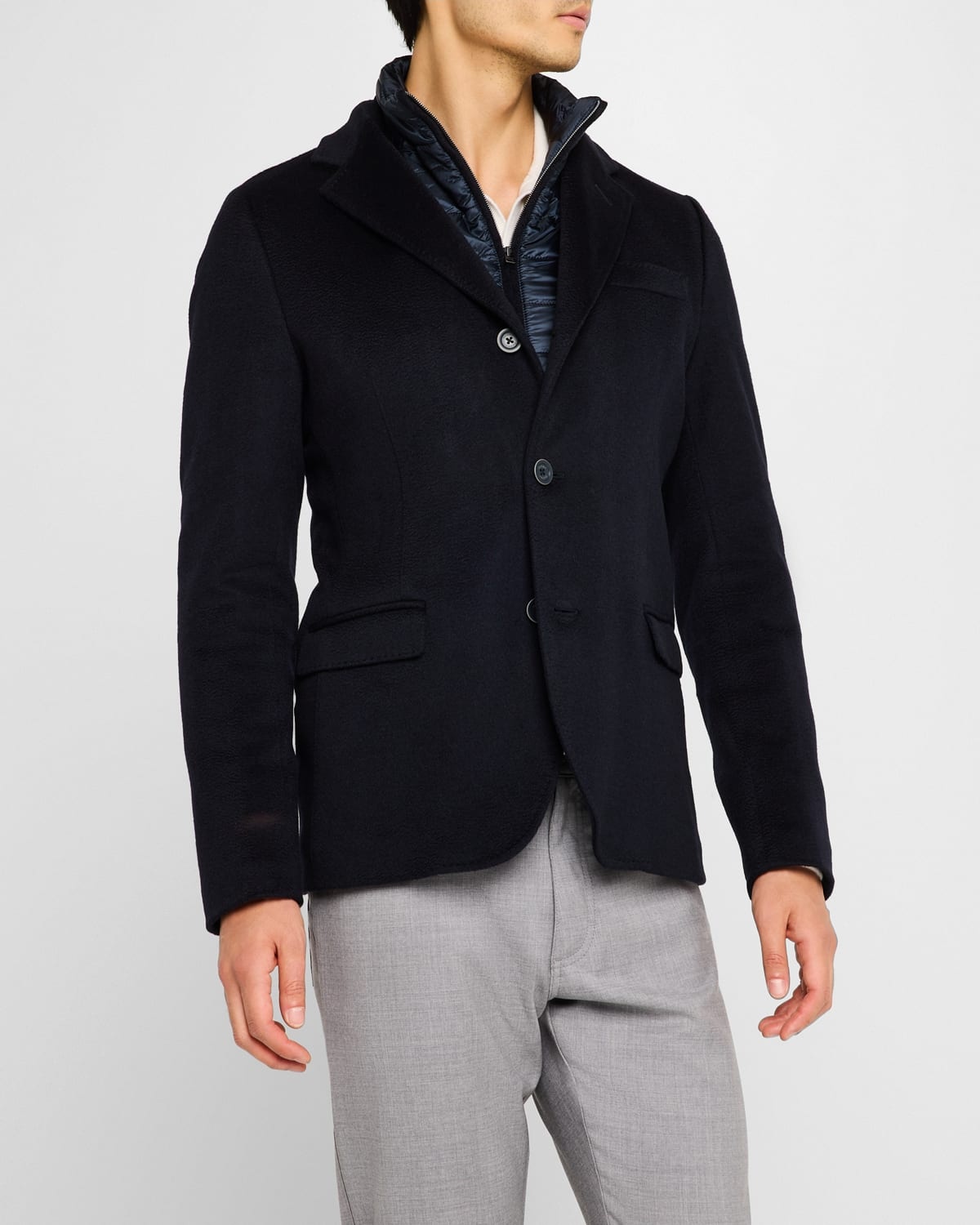 Men's Cashmere Blazer with Nylon Wind Guard - 4