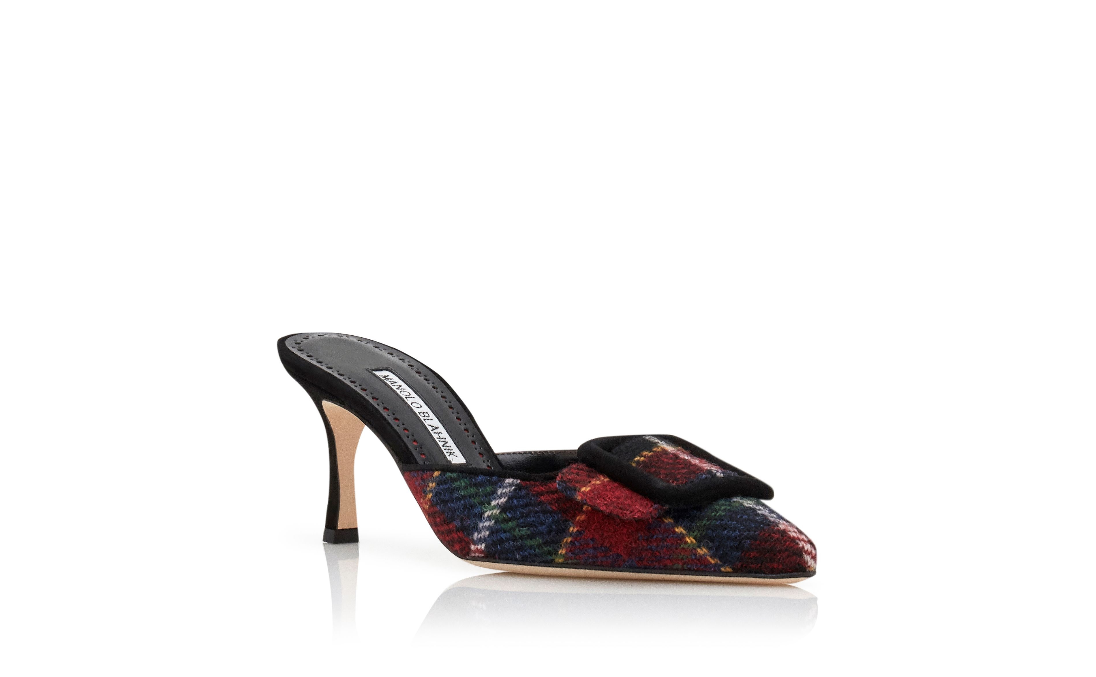 Tartan Wool Buckle Detail Mules - 3