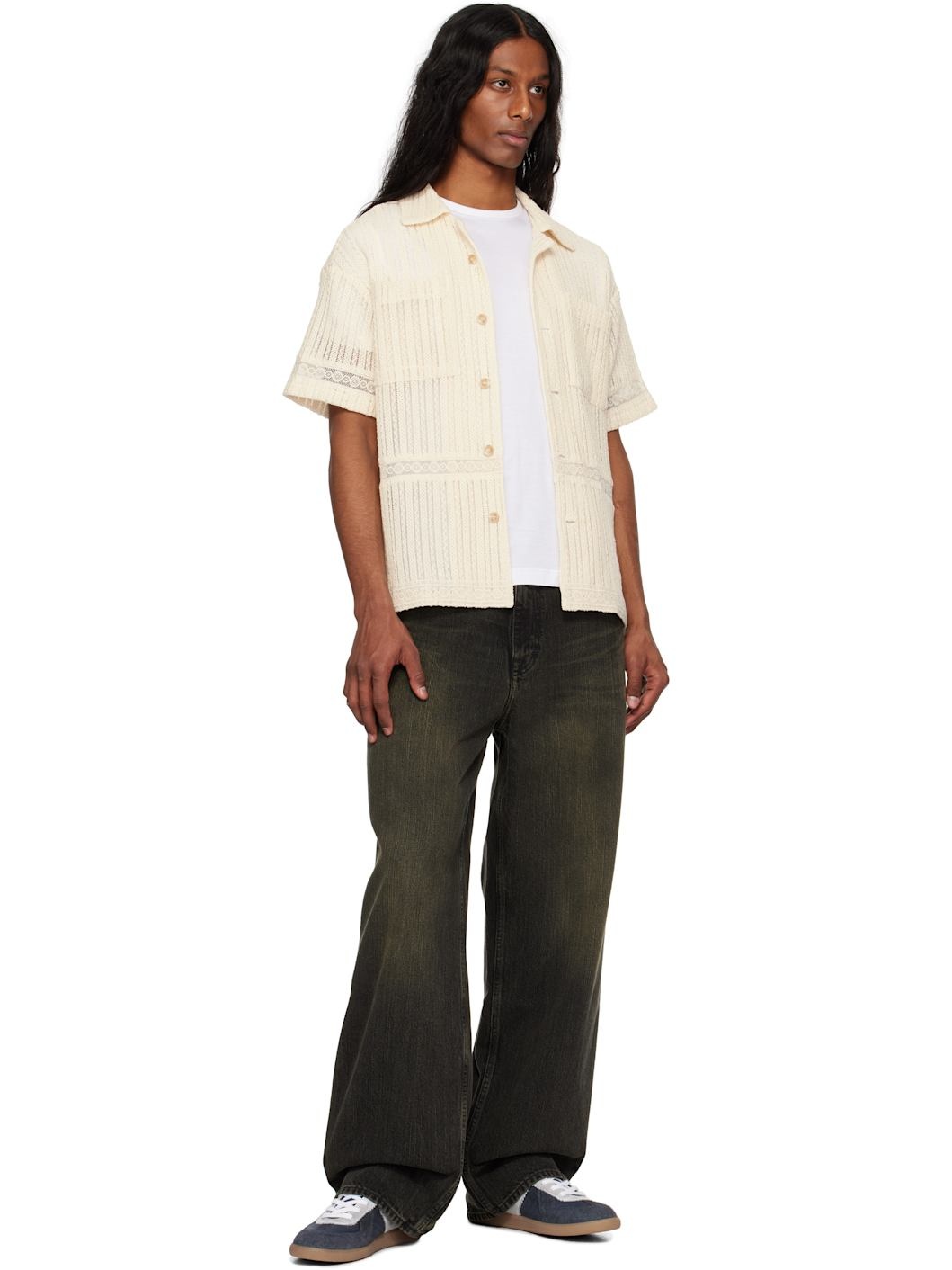 Beige Jacquard Stripe Shirt - 4