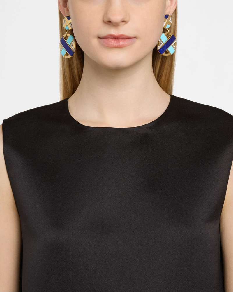 DAVID WEBB 18K XO Earrings with Diamonds, Turquoise and Lapis outlook