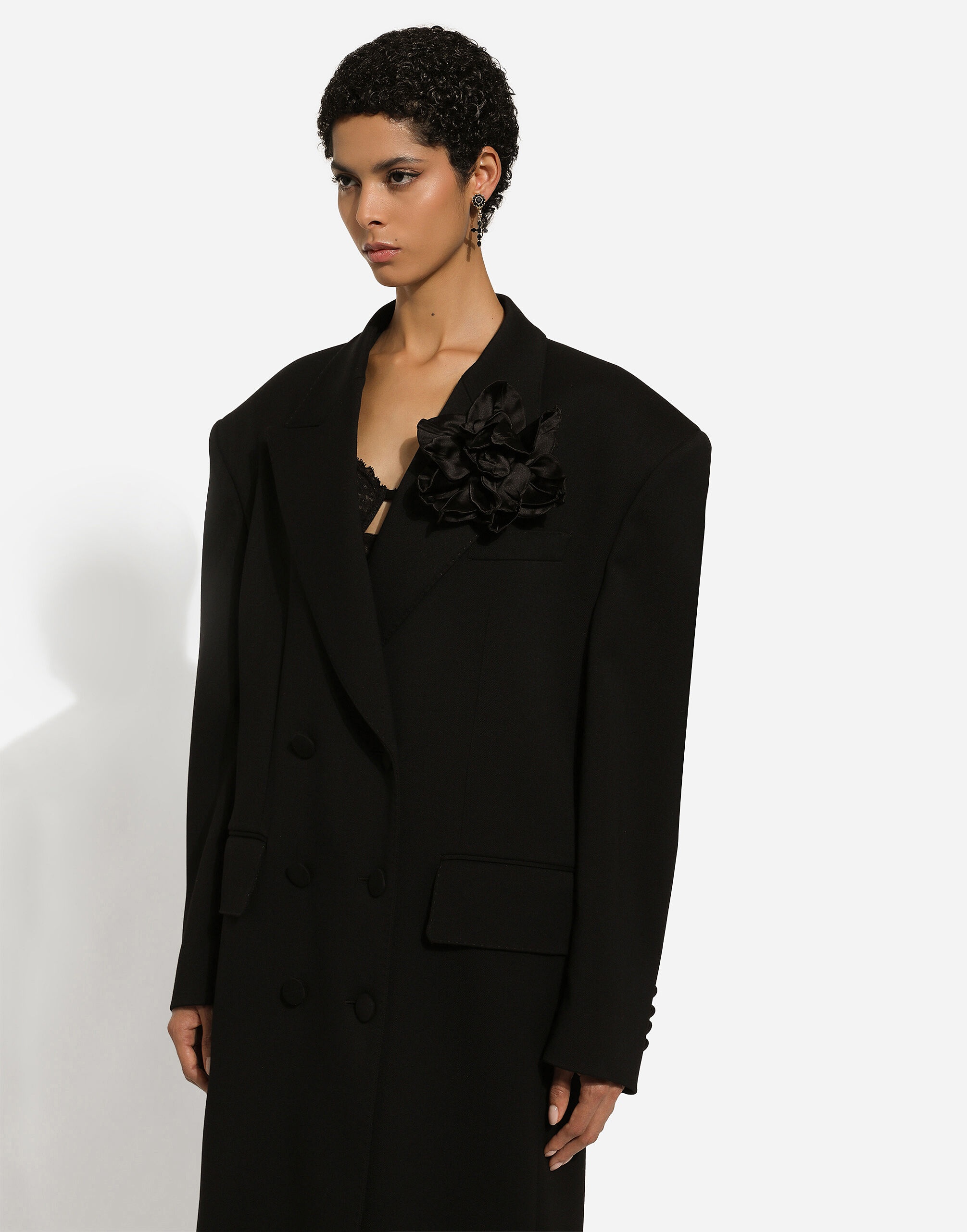 Oversize double-breasted coat in wool crepe - 7