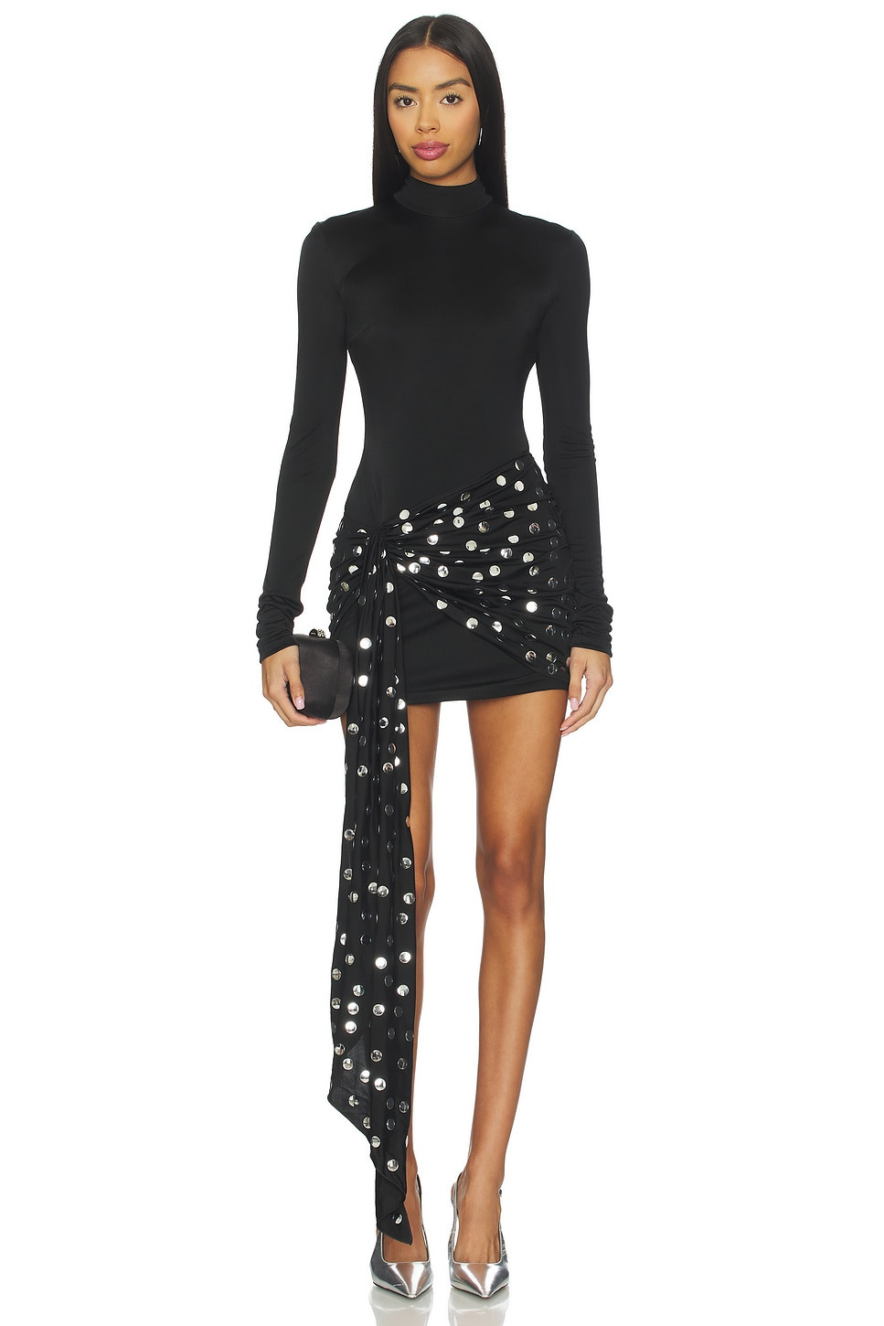 Polka Dot Overlay Detail Mini Dress - 1