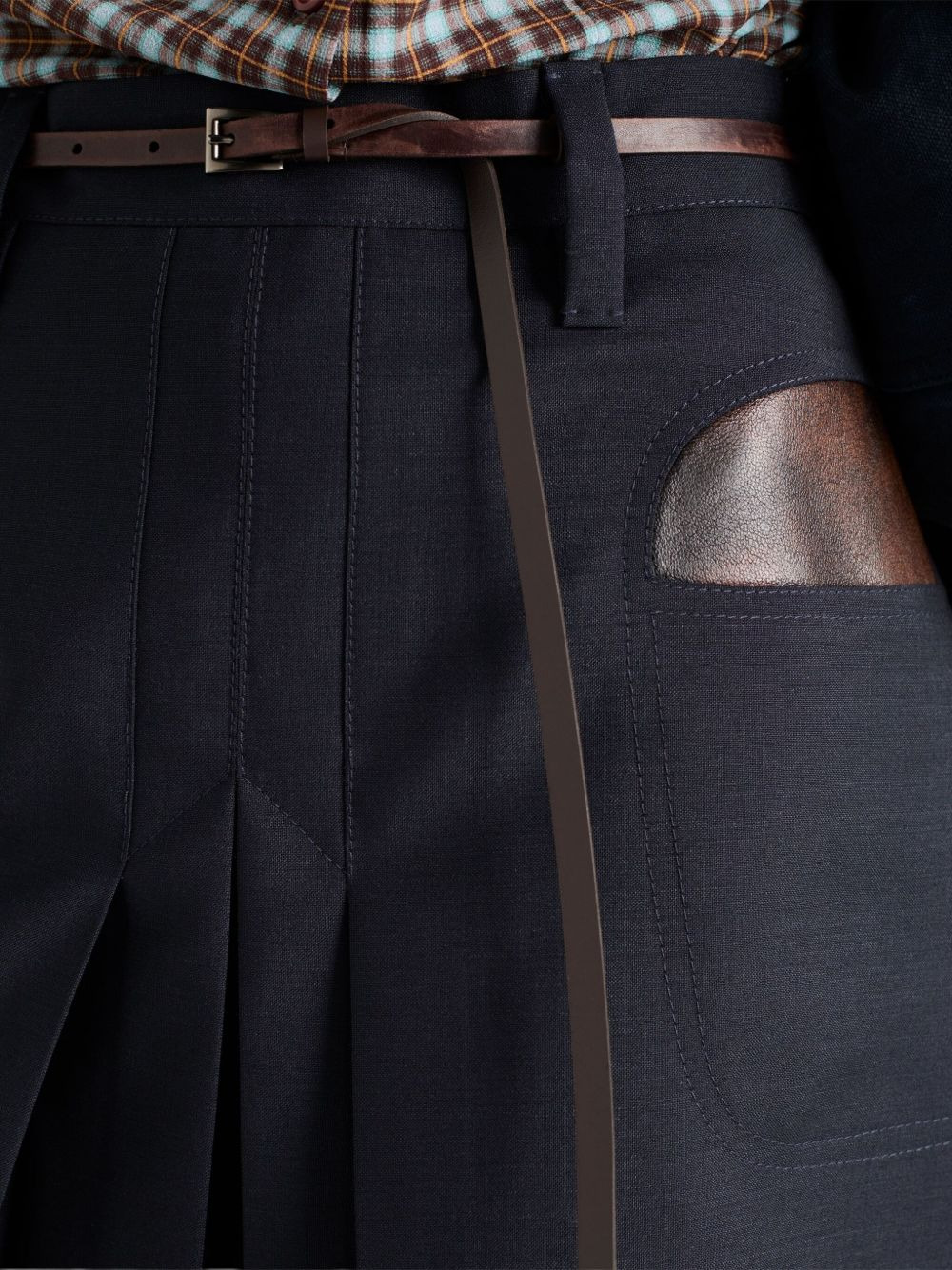 leather-pocket pleated mini skirt - 5