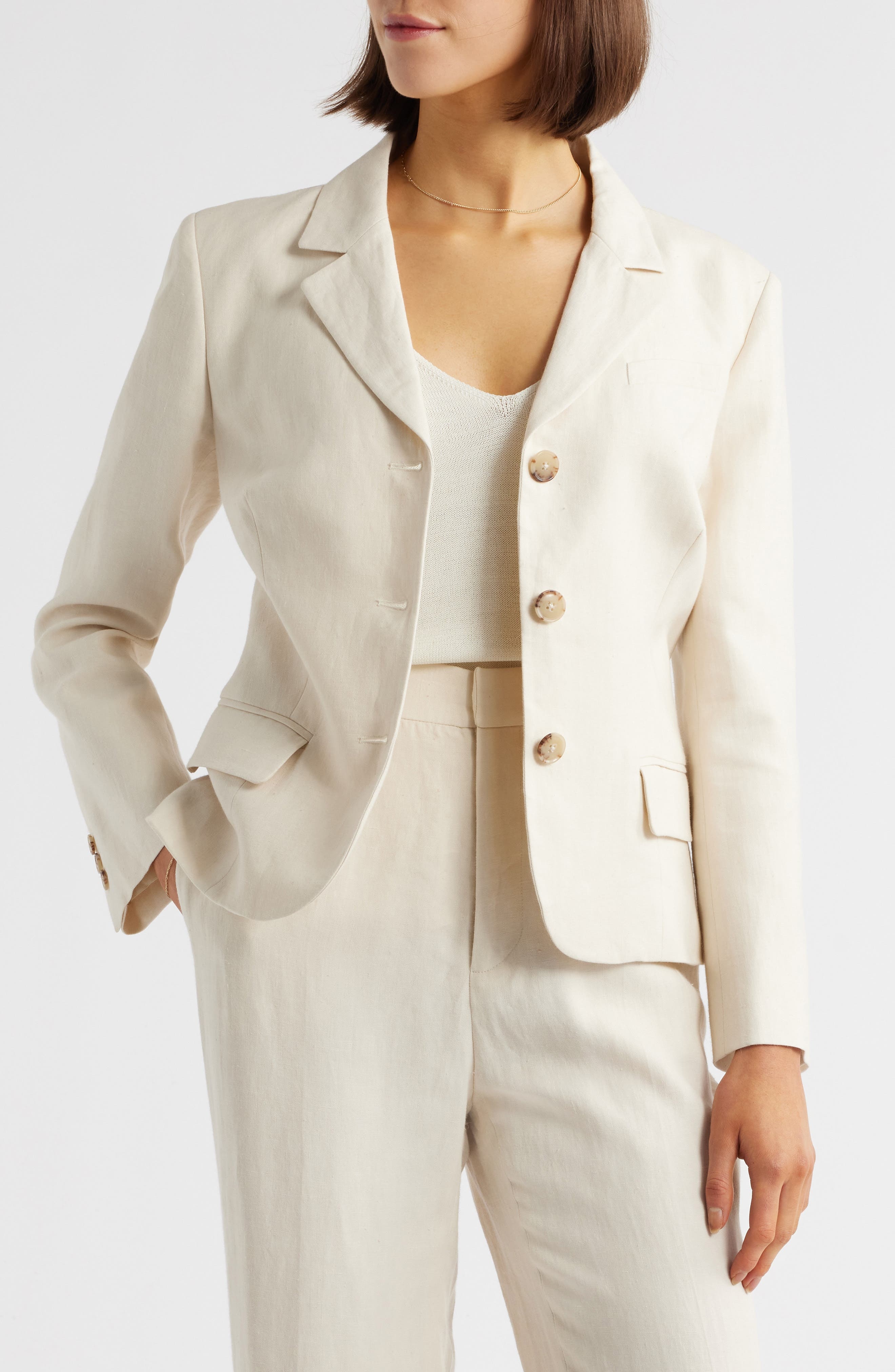 FRAME The Linen Blend Straight Leg Pants in White at Nordstrom - 4