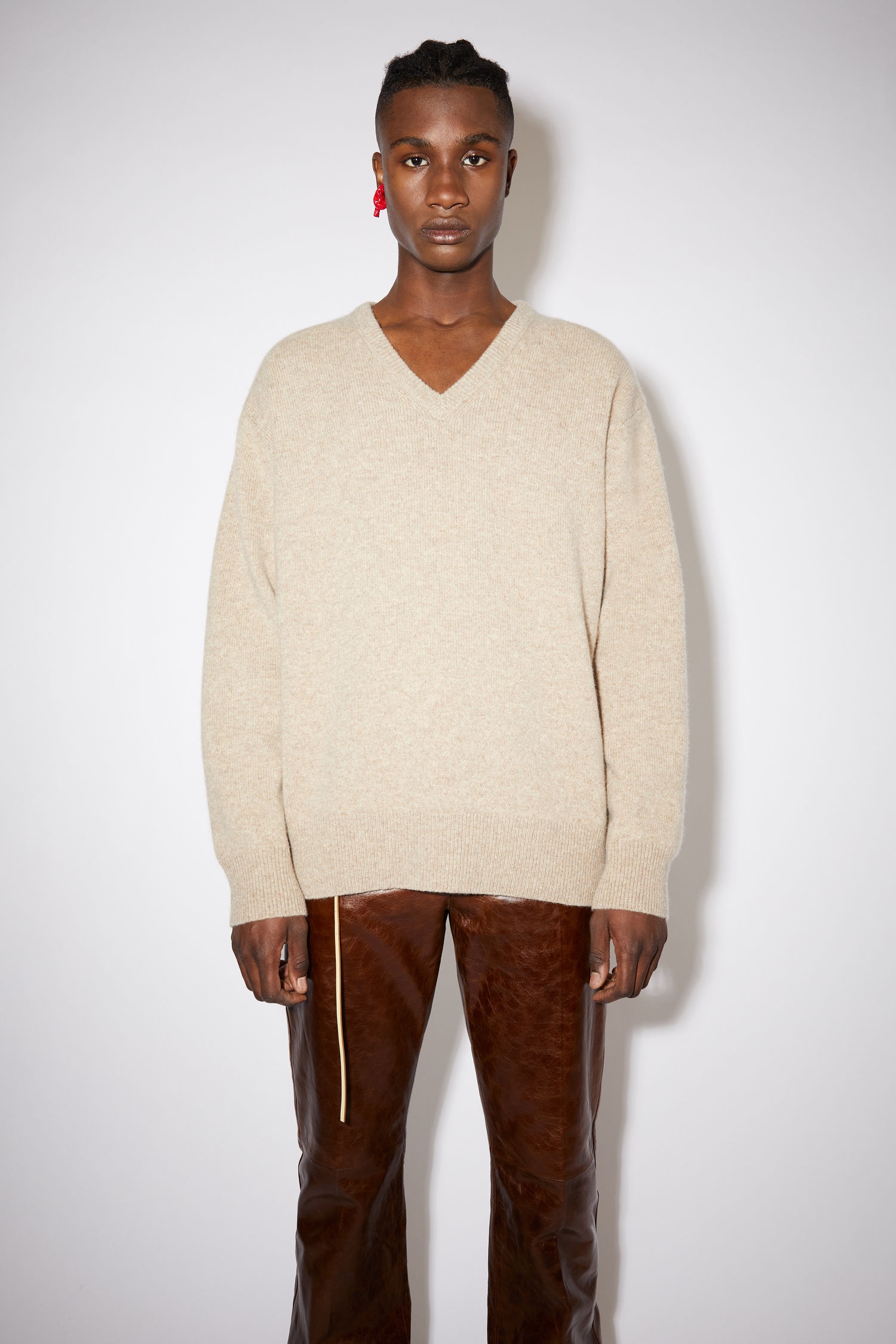 V-neck sweater - Oat beige - 2