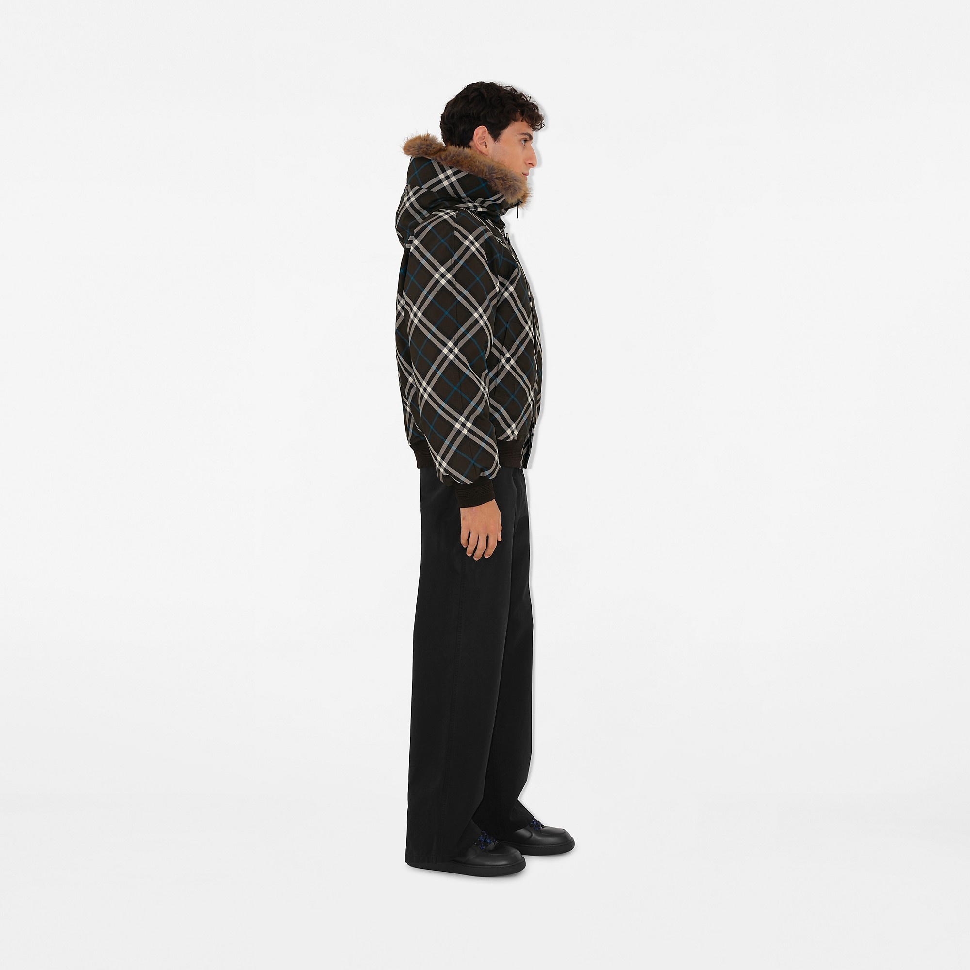 Faux Fur Trim Check Bomber Jacket - 3