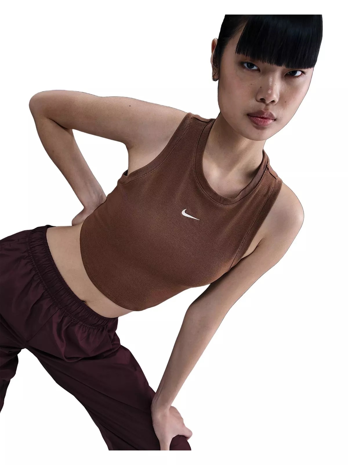 Women's Sportswear Chill Knit Tight Cropped Mini-Rib Tank Top -Brown - 3