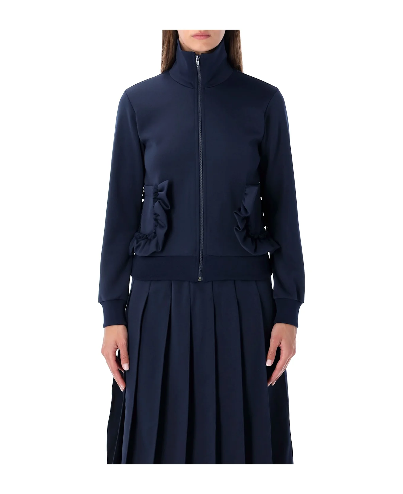 Comme Des Garçons Girl Navy Zip Sweatshirt With Ruffle Pockets - 1