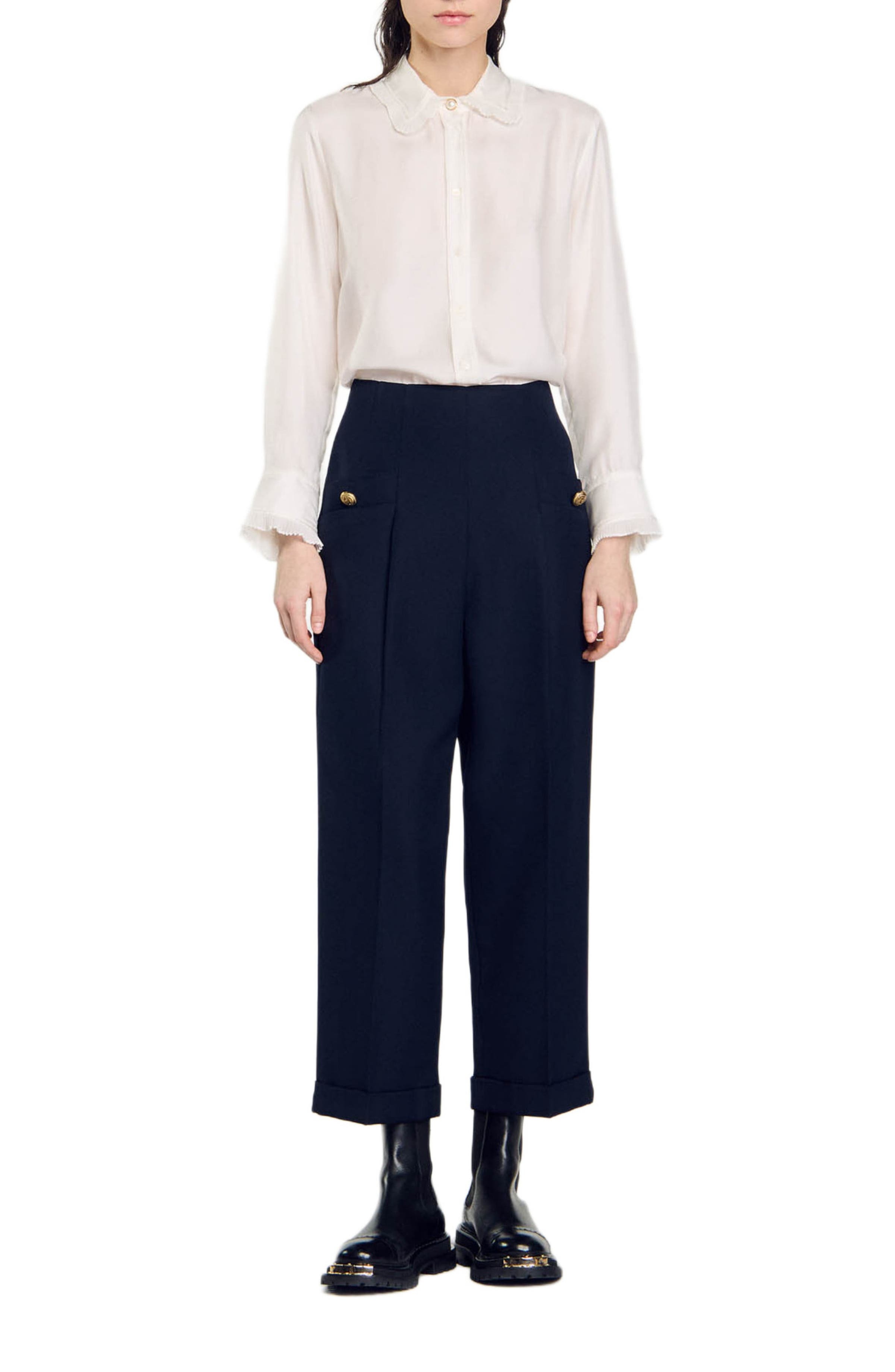 SANDRO Wide legs trousers in Navy Blue at Nordstrom - 5