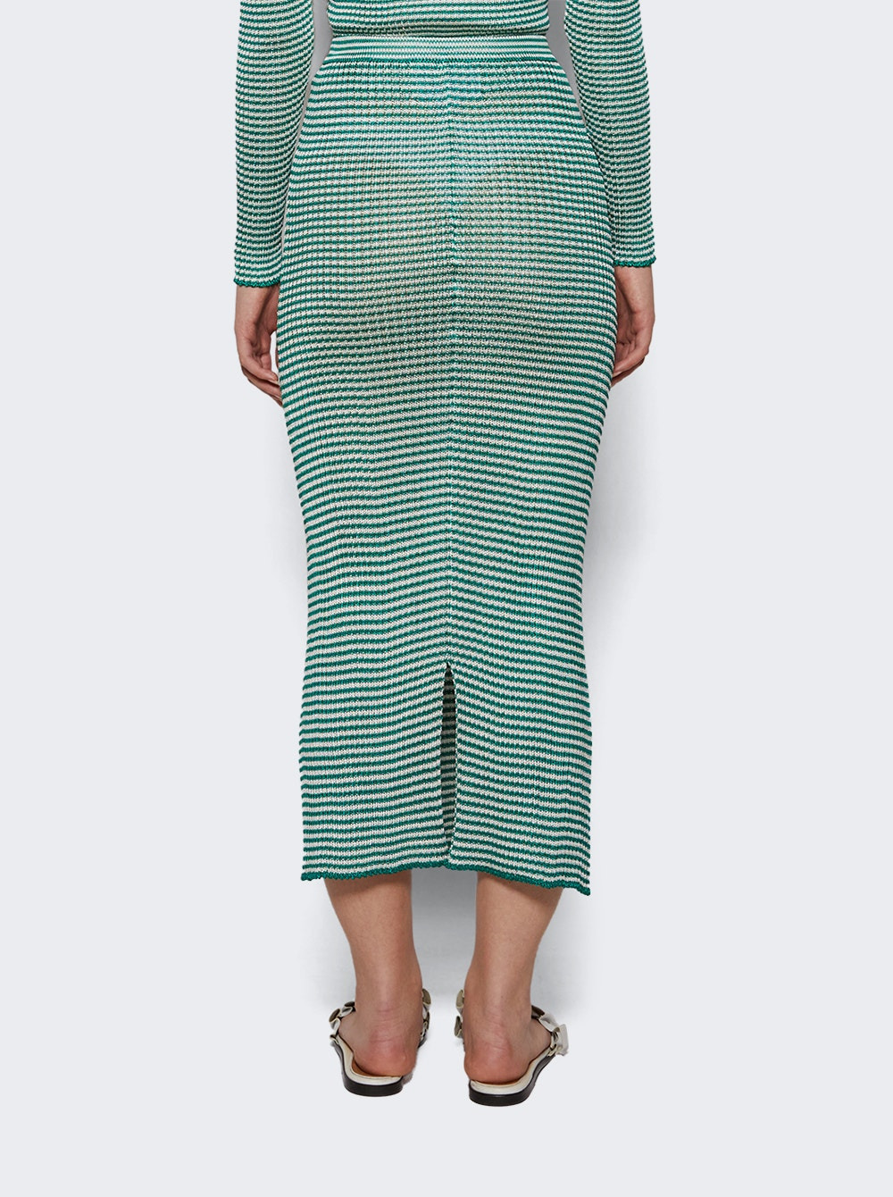 Micro Stripe Rib Skirt Palm Green Stripe - 4