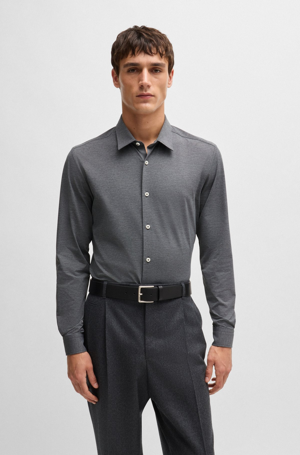 SLIM-FIT SHIRT IN MELANGE PERFORMANCE-STRETCH JERSEY - 2