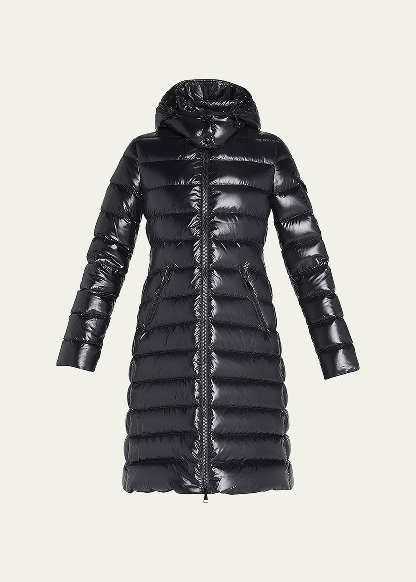 Moka Shiny Fitted Puffer Coat with Hood - 1