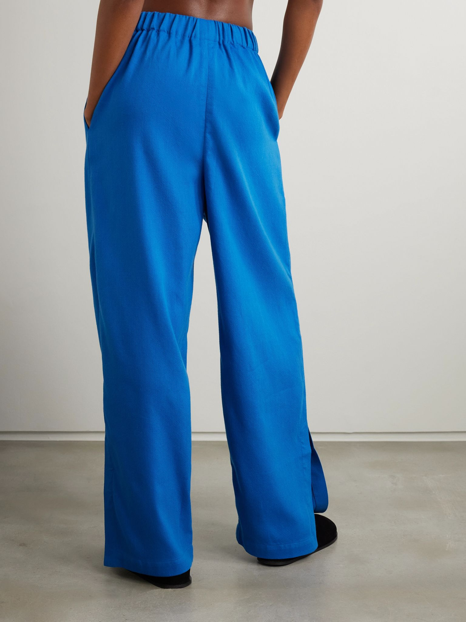 Palazzo cotton-blend wide-leg pants Blue - 4