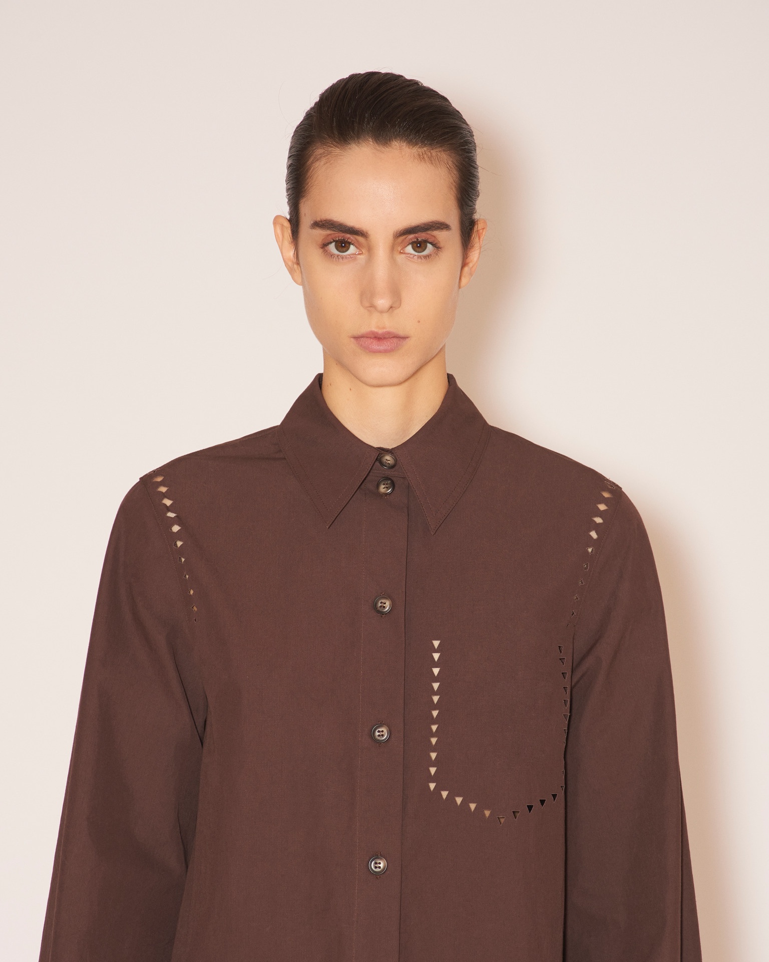 FEDA - Heavy poplin laser-cut shirtdress - Dark brown - 6